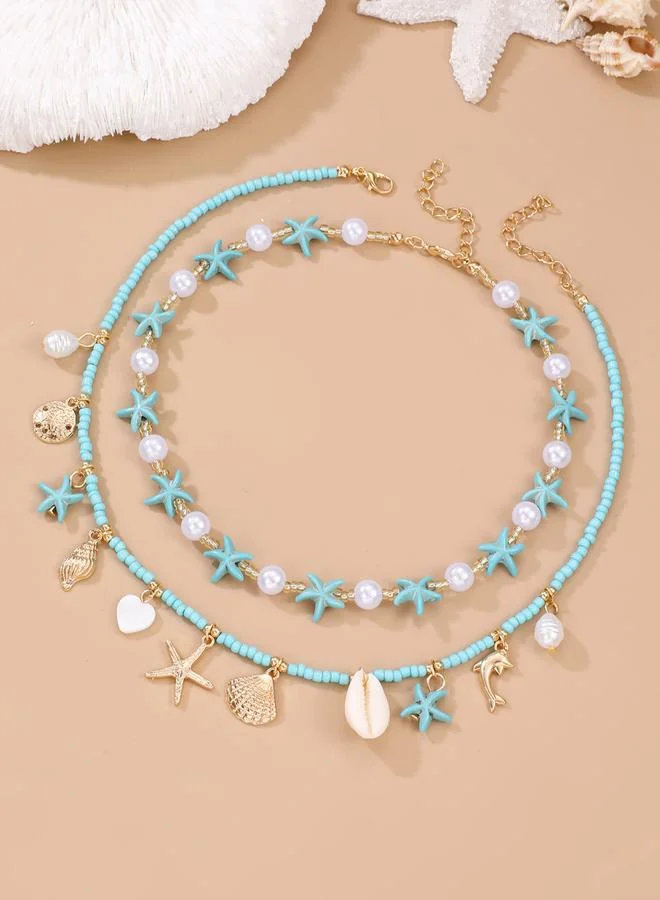 Take Two  Pack of 2 - Blue Beaded Starfish Necklace for Women | Best Price UAE